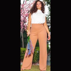Nude High Neck Wide Leg Jumpsuit